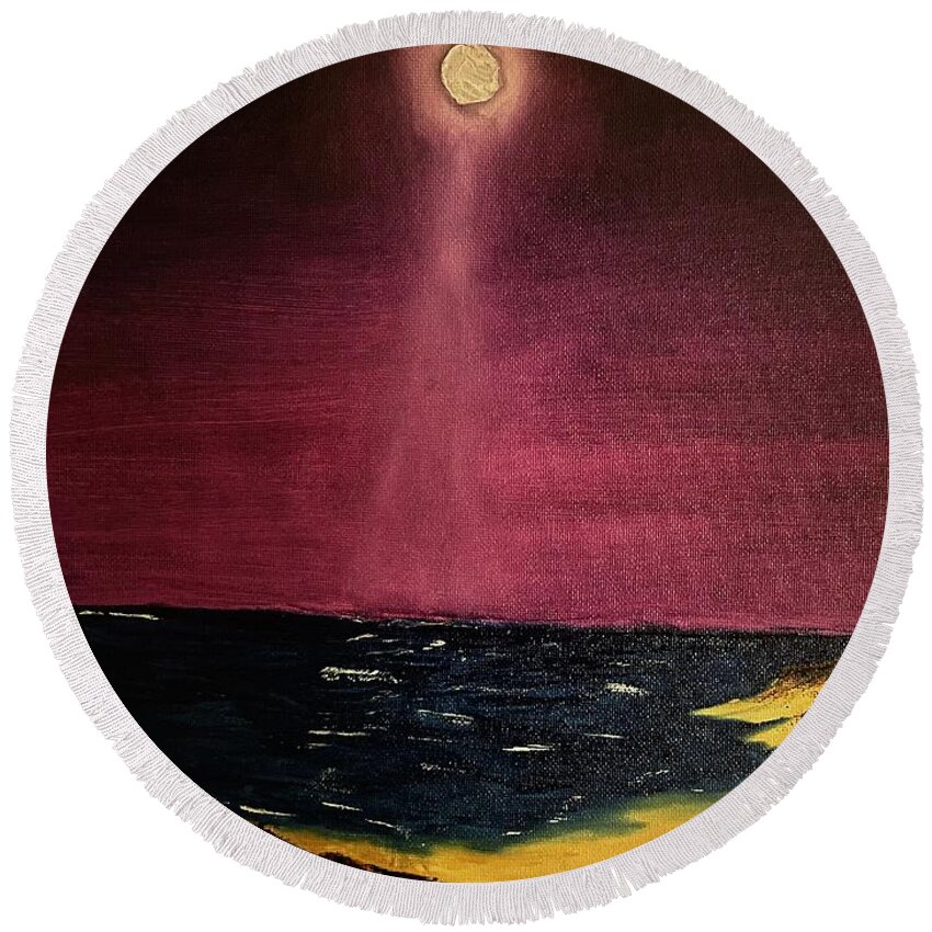 Oil Painting Round Beach Towel featuring the painting Night Light by Lisa White