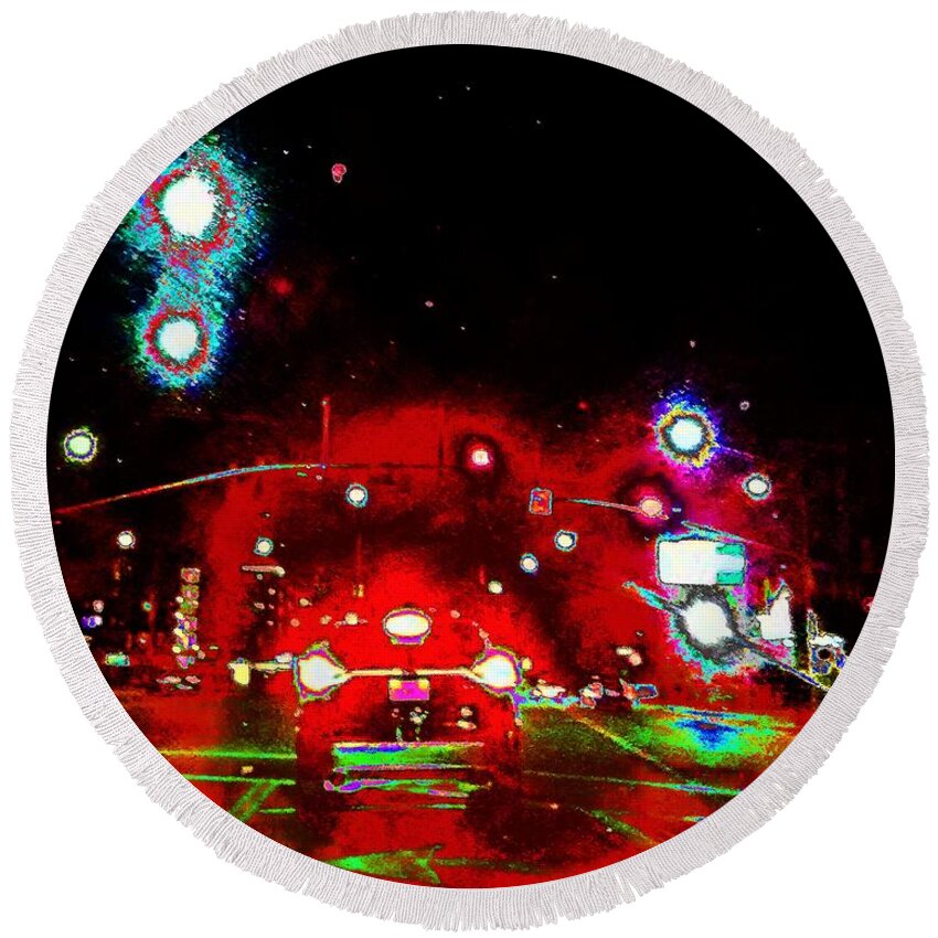 Night Round Beach Towel featuring the photograph Night Street Abstract by Andrew Lawrence