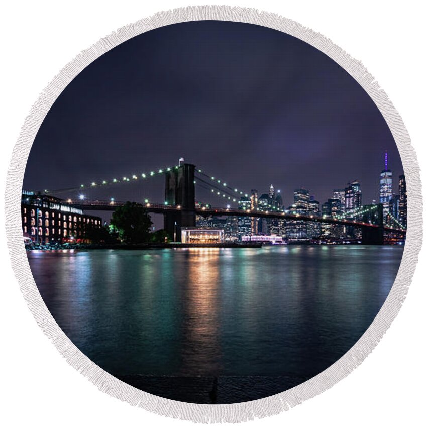 2019 Round Beach Towel featuring the photograph New York at Night by Stef Ko