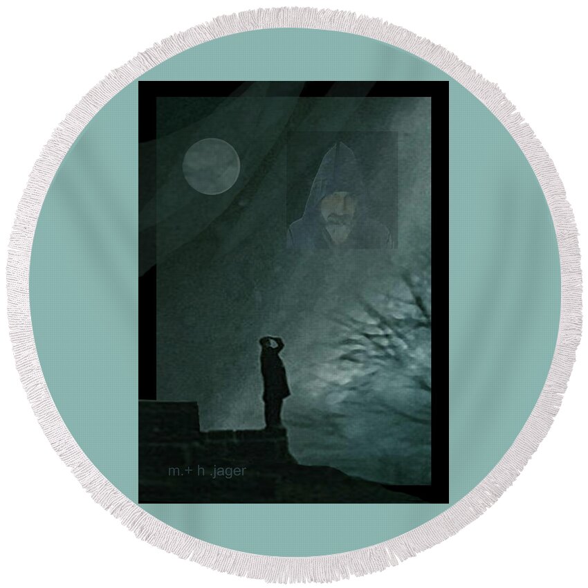 Night Round Beach Towel featuring the mixed media Night Watcher by Hartmut and Marc Jager