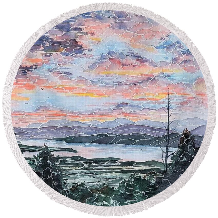 Mount Philo Round Beach Towel featuring the painting Nimbus Filigree by Amanda Amend