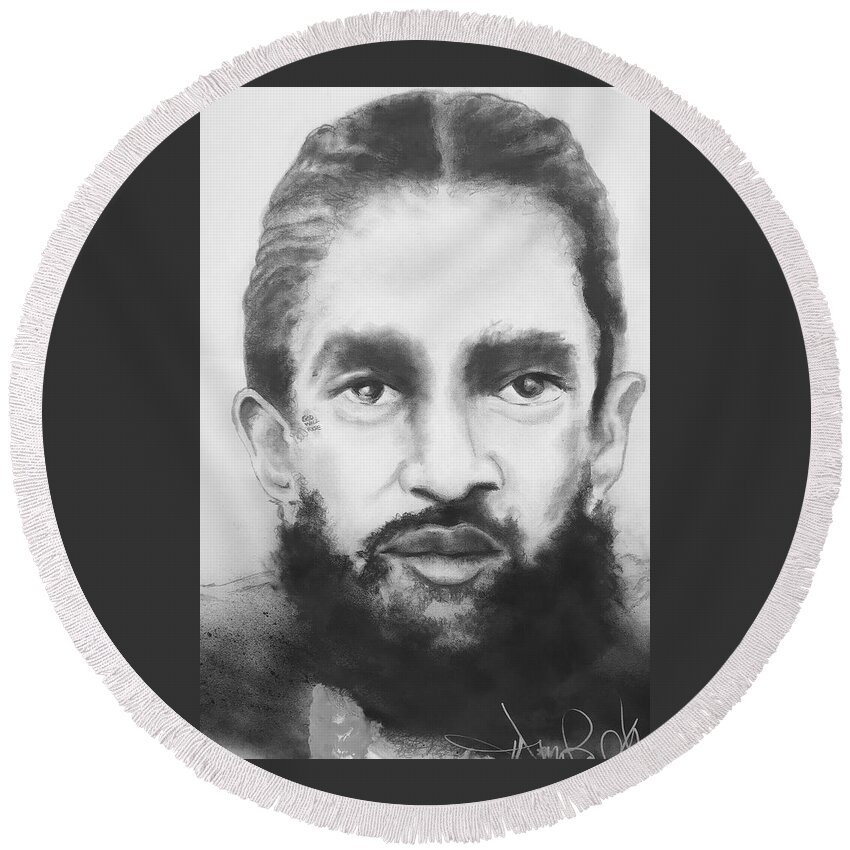  Round Beach Towel featuring the drawing Nipsey by Angie ONeal
