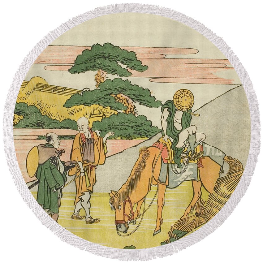 19th Century Art Round Beach Towel featuring the relief Nissaka, from the series Fifty-Three Stations of the Tokaido by Katsushika Hokusai
