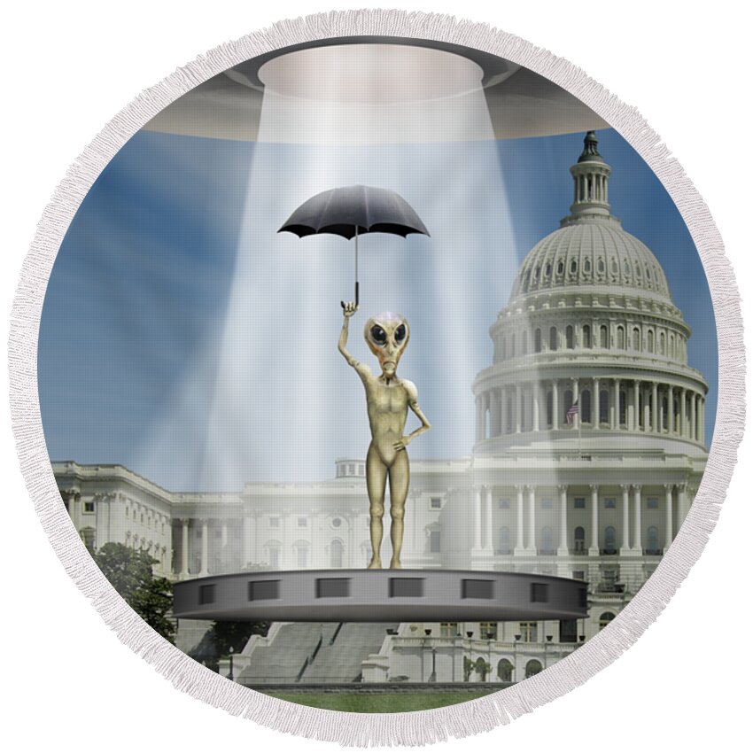 Washington Dc Round Beach Towel featuring the photograph No Intelligent Life Here D C by Mike McGlothlen