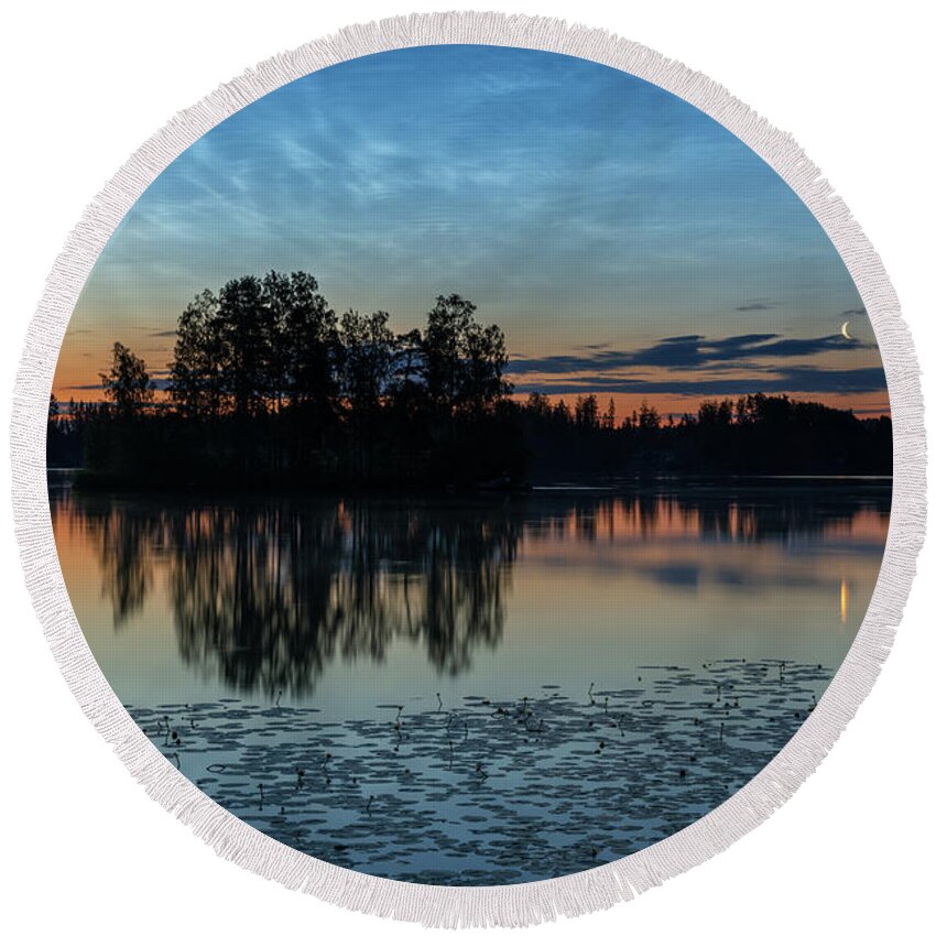 Finland Round Beach Towel featuring the photograph Noctilucent moonrise by Thomas Kast