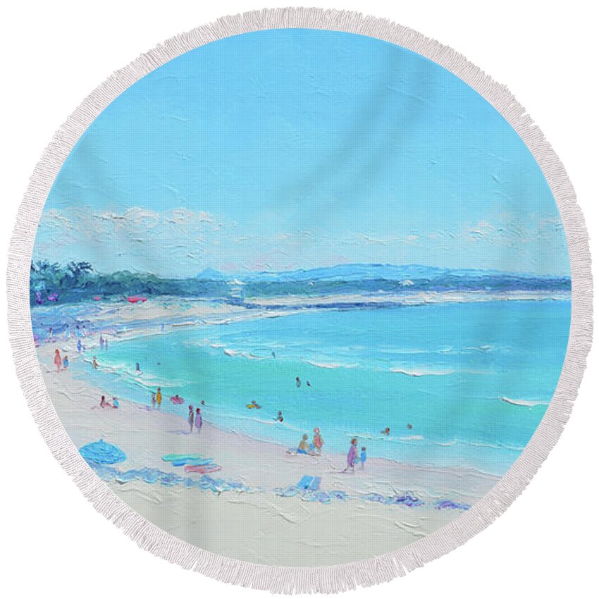 Noosa Main Beach Round Beach Towel featuring the painting Noosa Main Beach seascape by Jan Matson