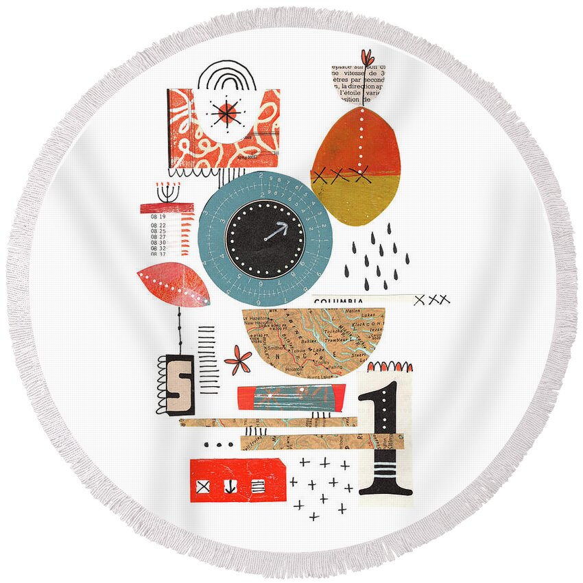 Collage Round Beach Towel featuring the mixed media Nord Ouest by Lucie Duclos