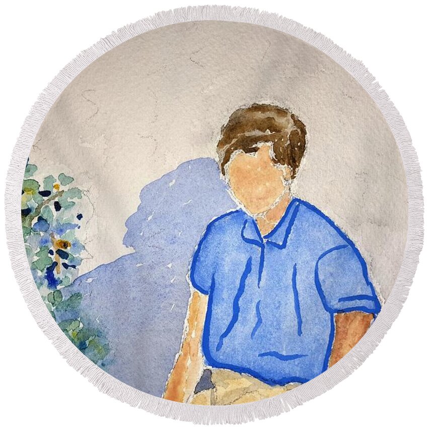 Watercolor Round Beach Towel featuring the painting Norma by John Klobucher