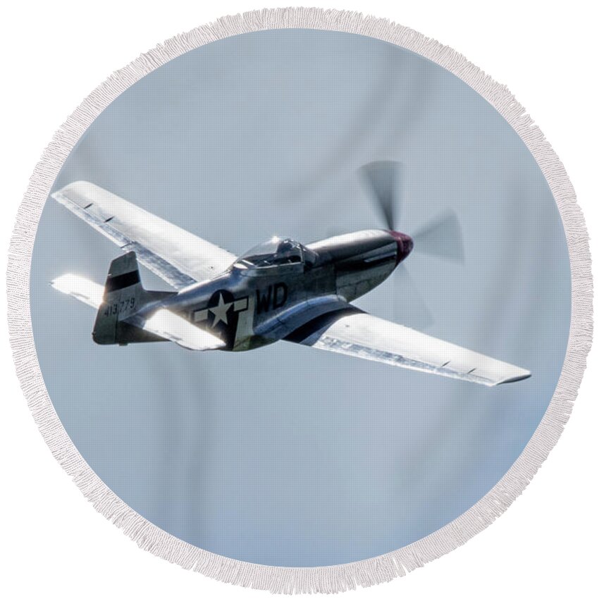 North American Round Beach Towel featuring the photograph North American P-51 Mustang by Airpower Art