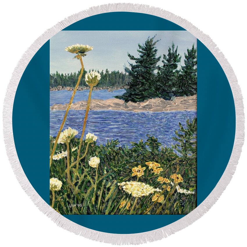 Northern Ontario Round Beach Towel featuring the painting North Channel Lake Huron by Ian MacDonald