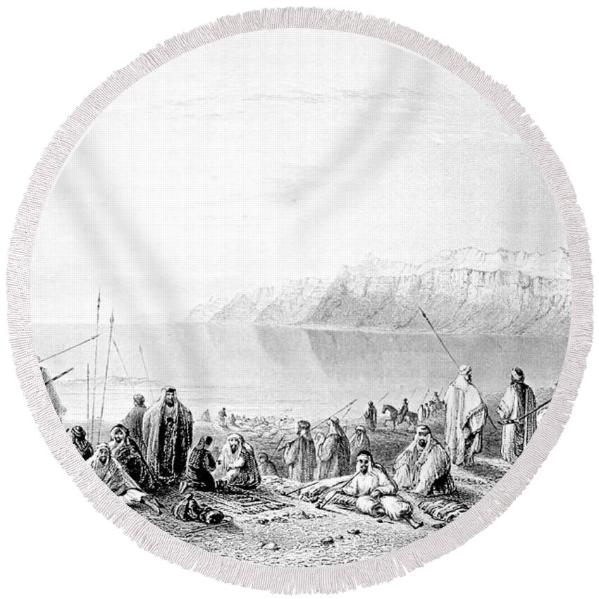 North Round Beach Towel featuring the photograph North End of the Dead Sea in 1847 by Munir Alawi