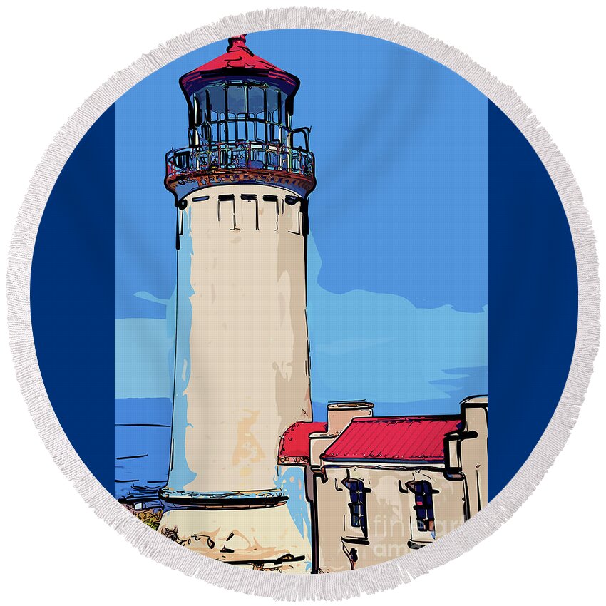 North-head Round Beach Towel featuring the digital art North Head Lighthouse in Abstract by Kirt Tisdale