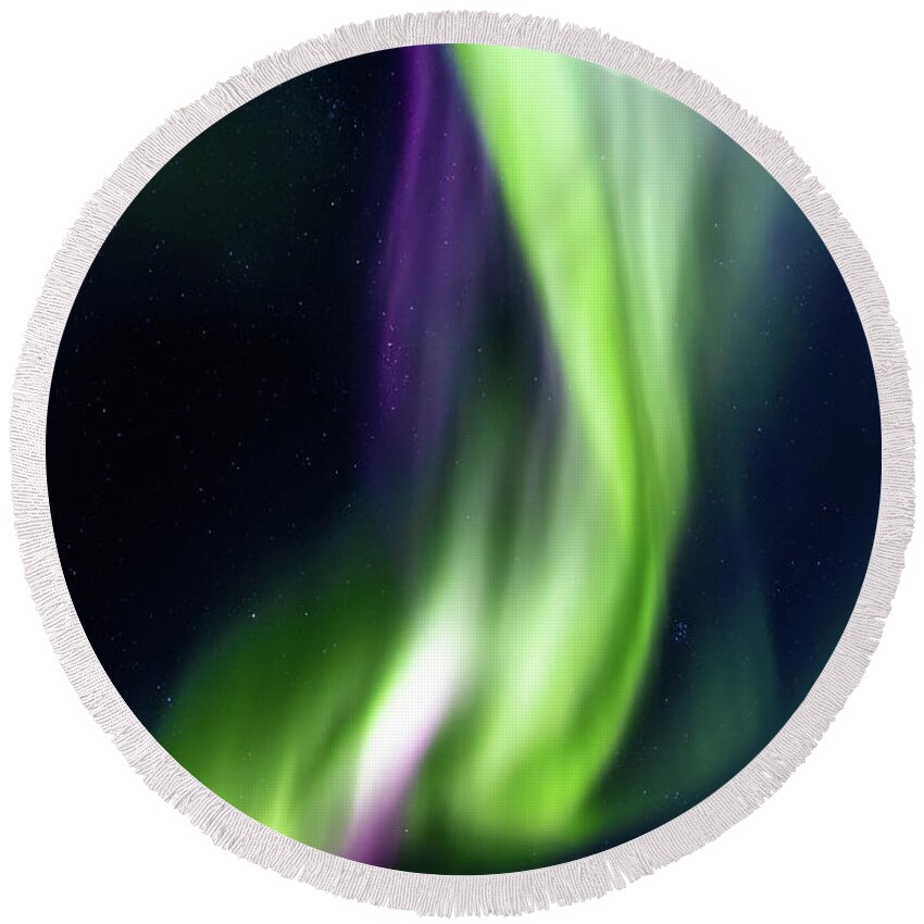 Iceland Round Beach Towel featuring the photograph Northern lights, Aurora Borealis in the night sky, Iceland. by Jane Rix