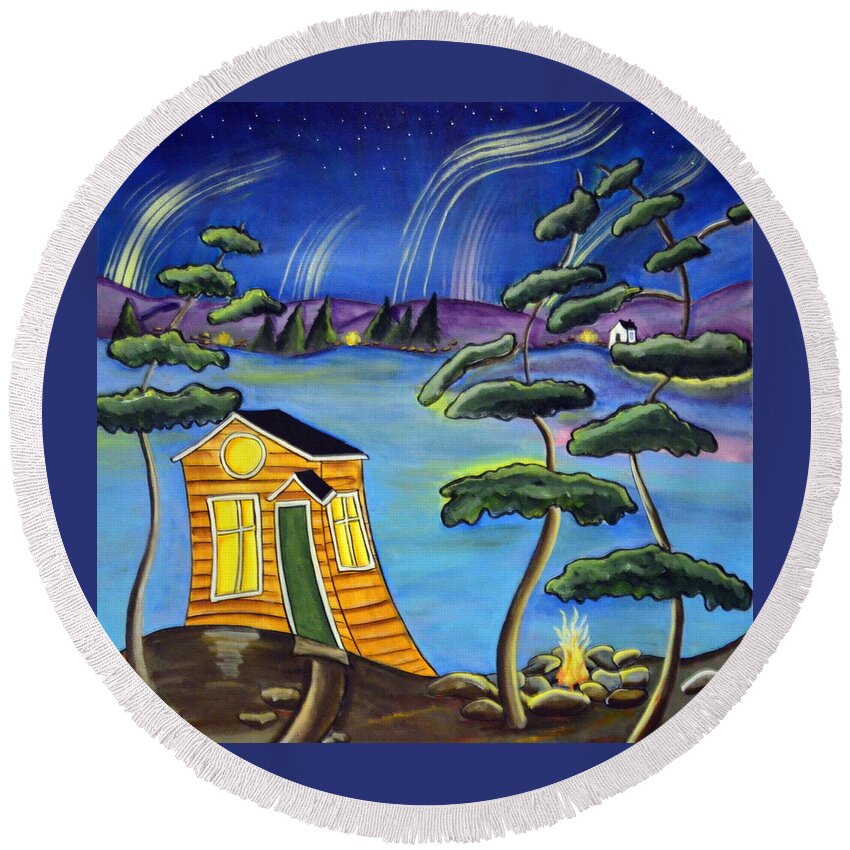 Cabin Round Beach Towel featuring the painting Northern Lights by Heather Lovat-Fraser