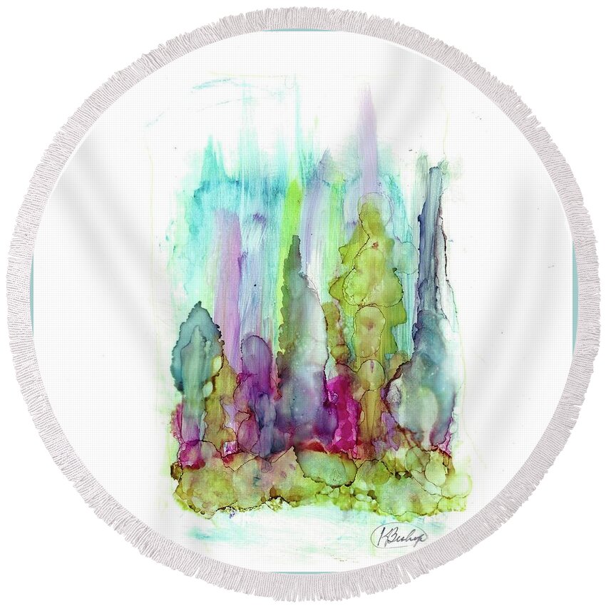 Landscape Round Beach Towel featuring the painting Northern Lights by Katy Bishop