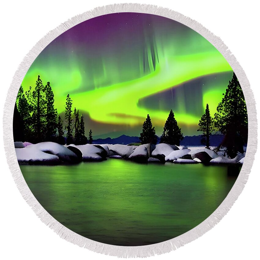 Aurora Round Beach Towel featuring the digital art Northern Lights No.20 by Fred Larucci