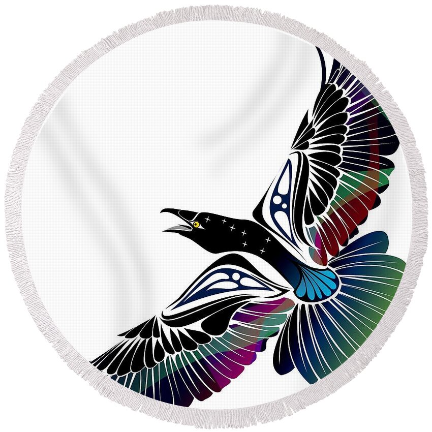 Raven Round Beach Towel featuring the digital art Northern Sky by Bryan Smith