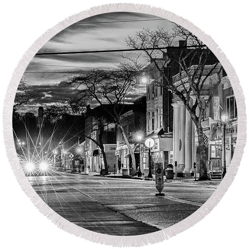 Northport Village Round Beach Towel featuring the photograph Northport at Night by Sean Mills
