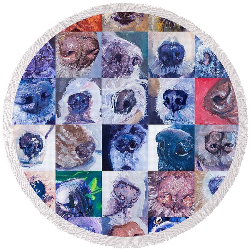 Dogs Round Beach Towel featuring the painting Noses by Sheila Wedegis