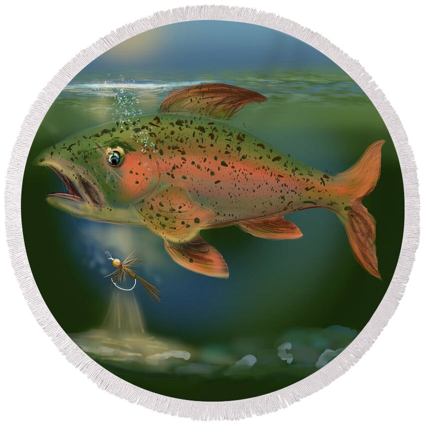 Fly Fishing Round Beach Towel featuring the digital art Not Falling for That by Doug Gist