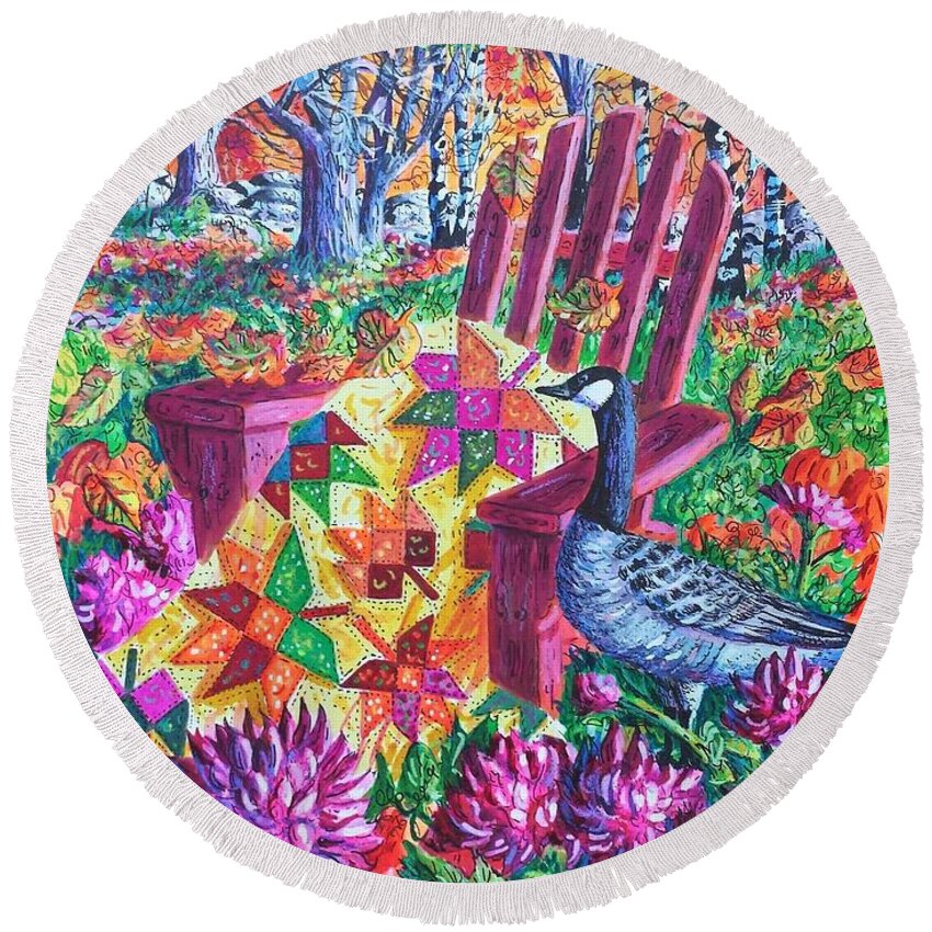 Autumn Round Beach Towel featuring the painting November Quilt by Diane Phalen
