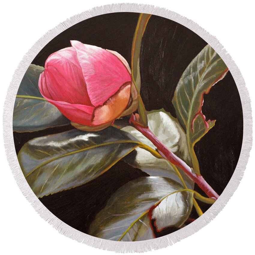 Rose Round Beach Towel featuring the painting November Rose by Thu Nguyen