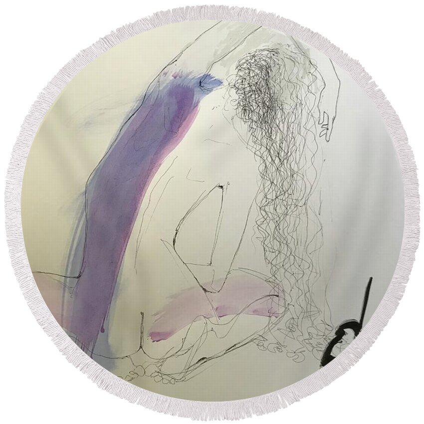 Nude Round Beach Towel featuring the drawing Nude Back Bending by Elizabeth Parashis