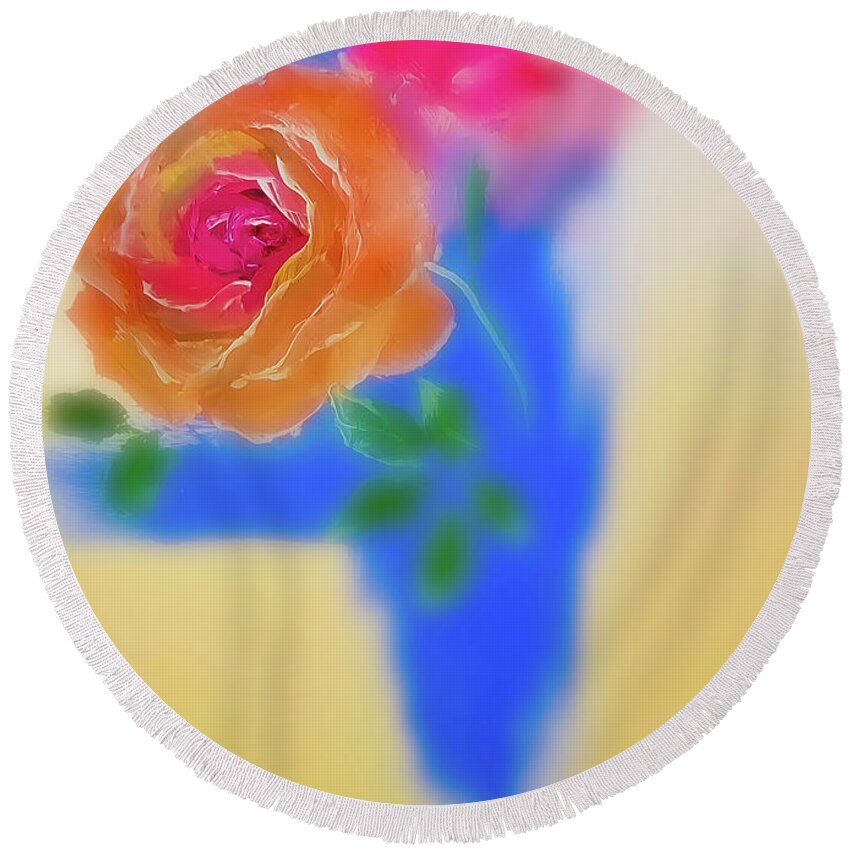 Rose Round Beach Towel featuring the painting Nude Rose by Lisa Kaiser