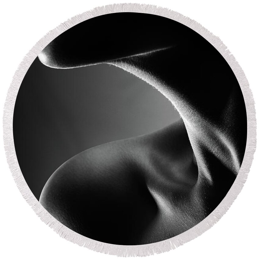 Woman Round Beach Towel featuring the photograph Nude woman fine art 19 by Johan Swanepoel