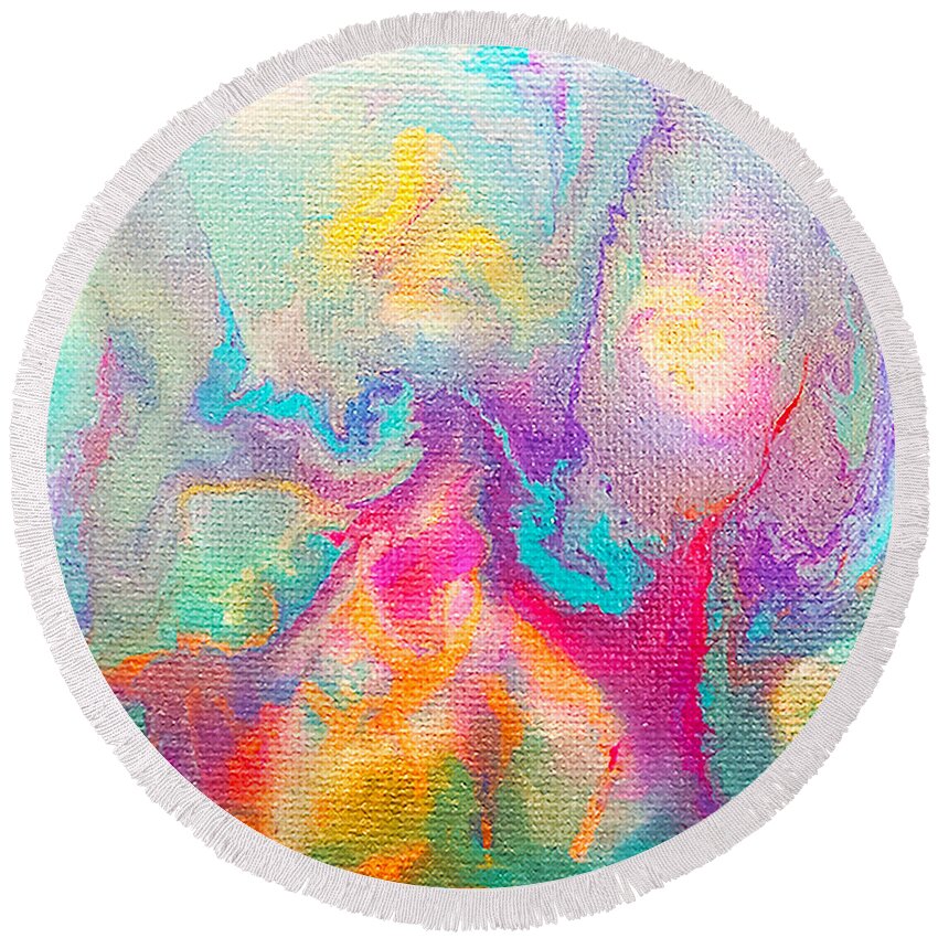 Abstract Round Beach Towel featuring the painting Nudibranch by Christine Bolden