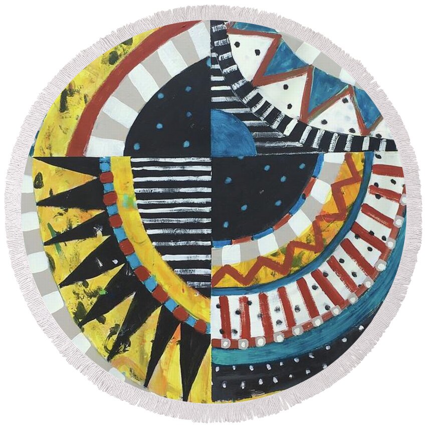 Pattern Round Beach Towel featuring the painting Number 20 by Cyndie Katz
