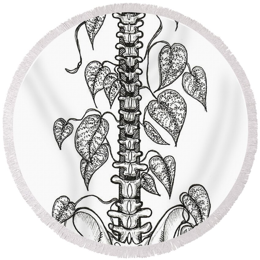 Spine Round Beach Towel featuring the drawing Nurtured Strength Spine Plant Support by Kathy Pope