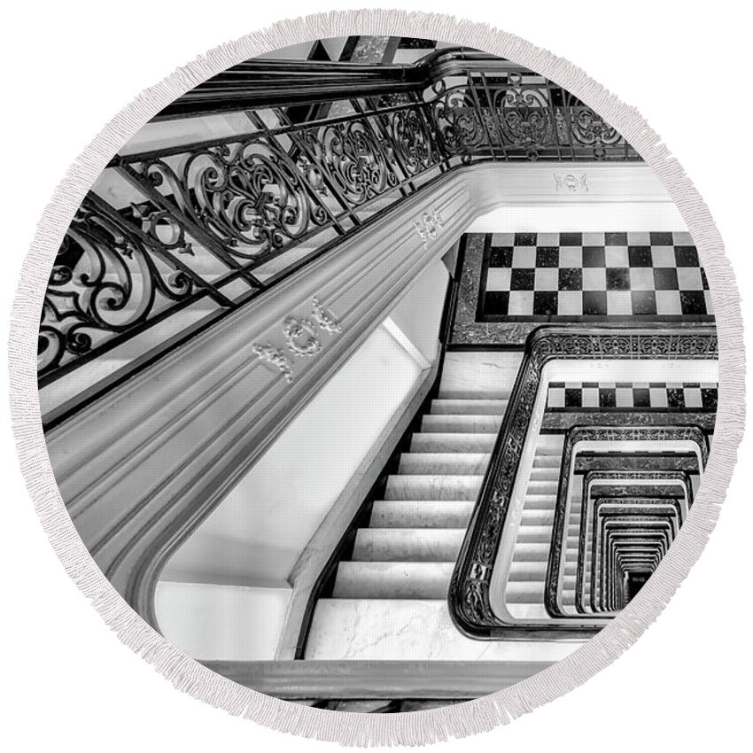 Staircase Round Beach Towel featuring the photograph NYC Beaux-Arts Exquisite Staircase by Susan Candelario