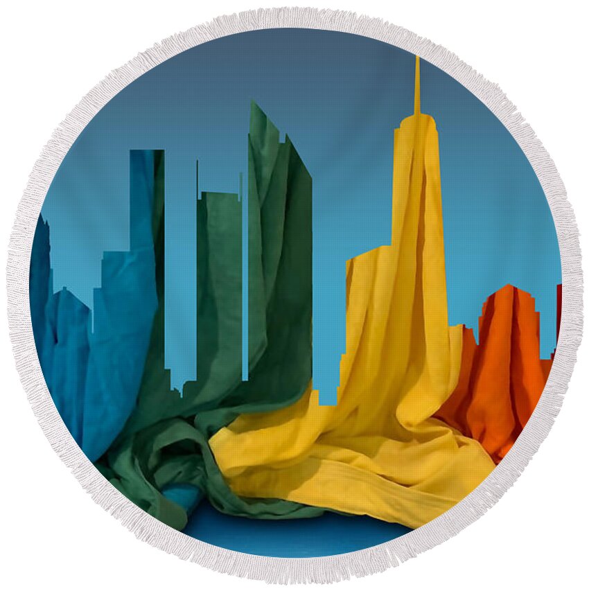 Nyc Round Beach Towel featuring the digital art NYC Pride Skyline by Jerzy Czyz