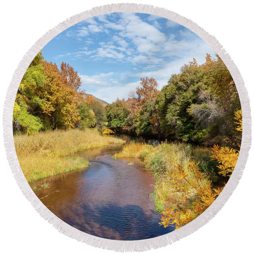 Arizona Round Beach Towel featuring the photograph Oak Creek in the Fall by Jeff Goulden
