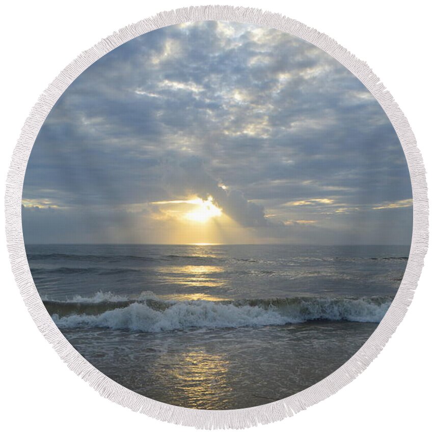 Obx Sunrise Round Beach Towel featuring the photograph OBX Sunrise 8/3 by Barbara Ann Bell