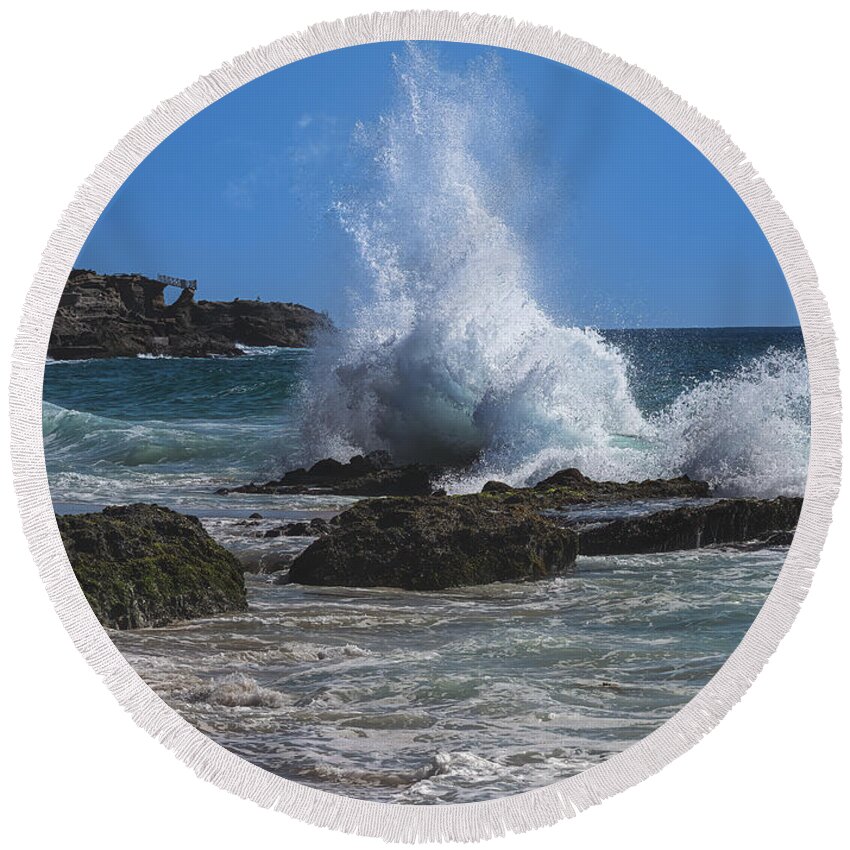 Ocean Round Beach Towel featuring the photograph Ocean Fury by Aaron Burrows