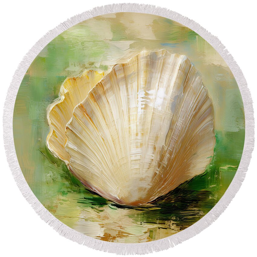 Seashell Round Beach Towel featuring the digital art Ocean Life - Seashells Art by Lourry Legarde