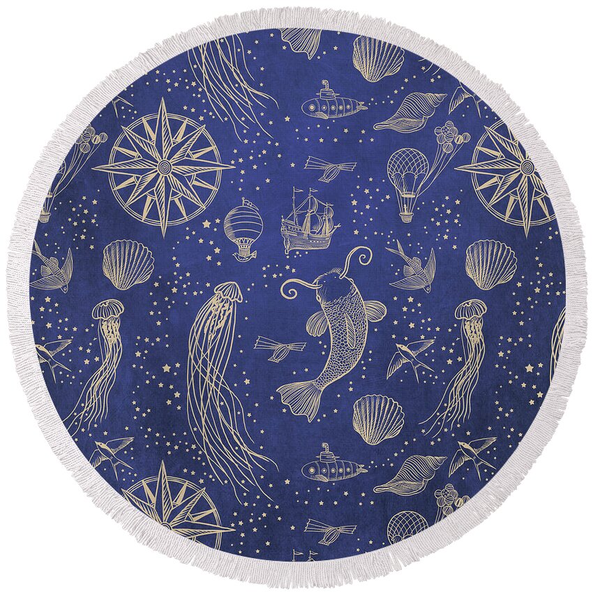 Gold Round Beach Towel featuring the drawing Ocean Meets Sky - Hardcase by Eric Fan