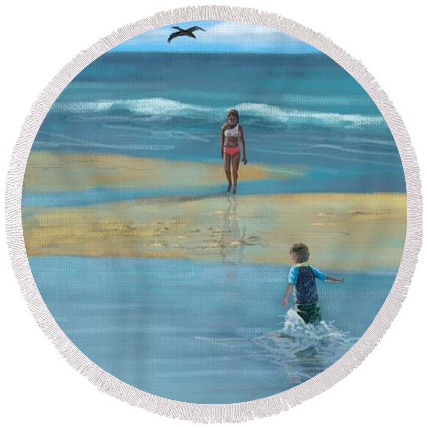 Seascape Round Beach Towel featuring the digital art Ocean Puddles #2 by Larry Whitler