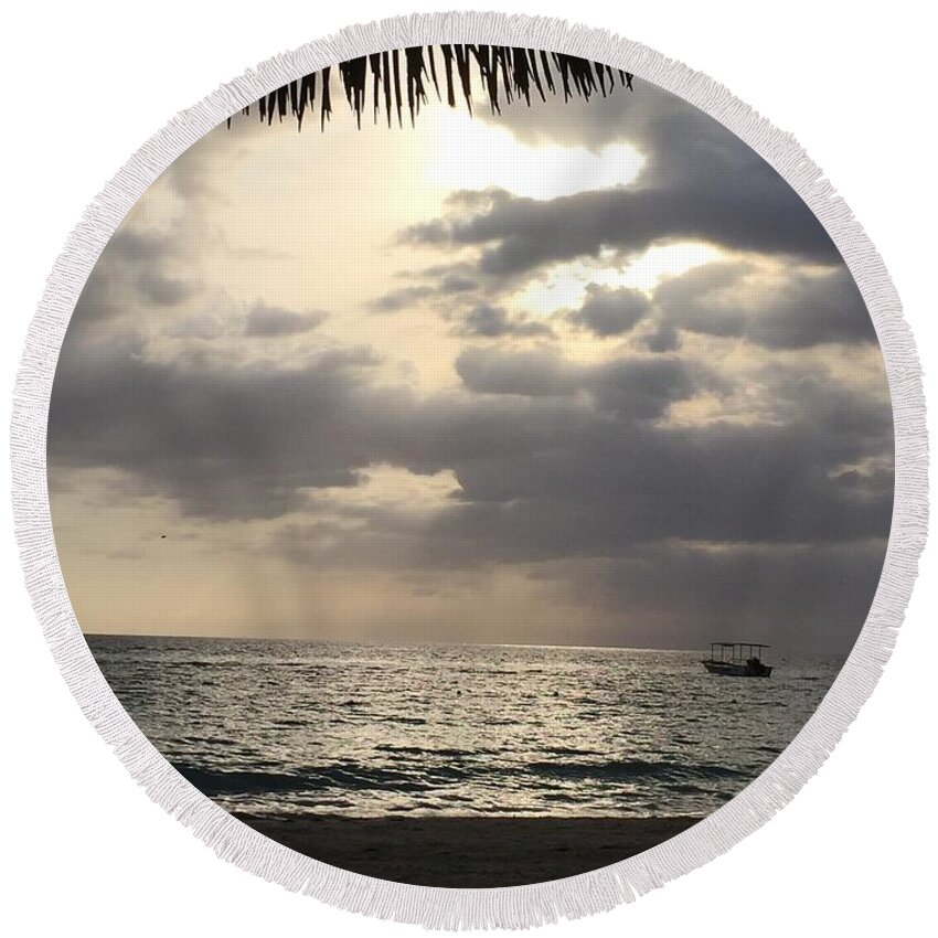 Digital Round Beach Towel featuring the photograph Ocean Rain by Lisa White
