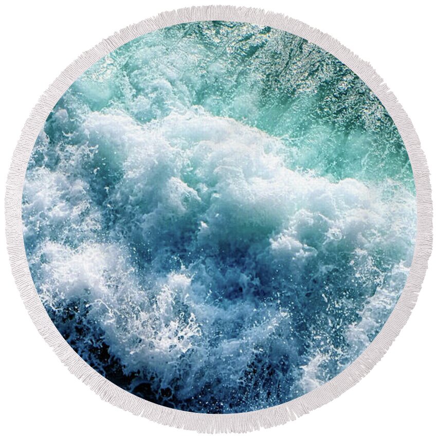 Sea Round Beach Towel featuring the digital art Ocean Spray by - Zedi -