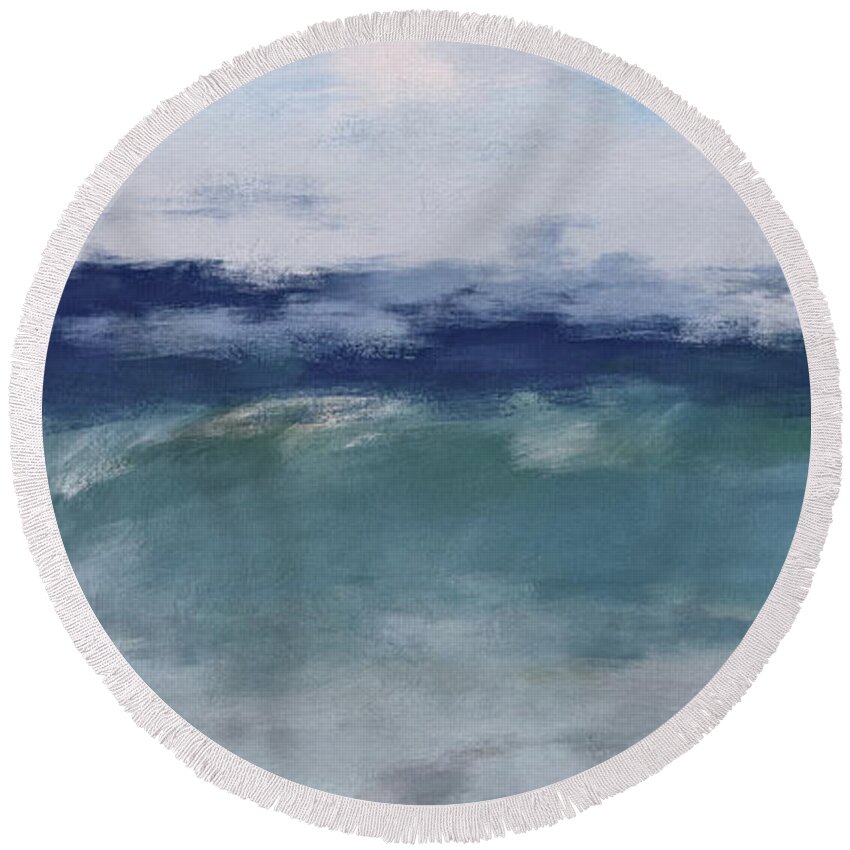 Ocean Round Beach Towel featuring the mixed media Ocean Swell 2 Wide- Art by Linda Woods by Linda Woods