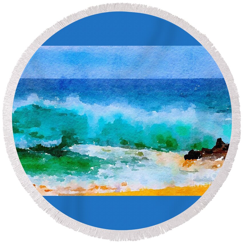 Ocean Round Beach Towel featuring the photograph Ocean wave watercolor by Theresa D Williams