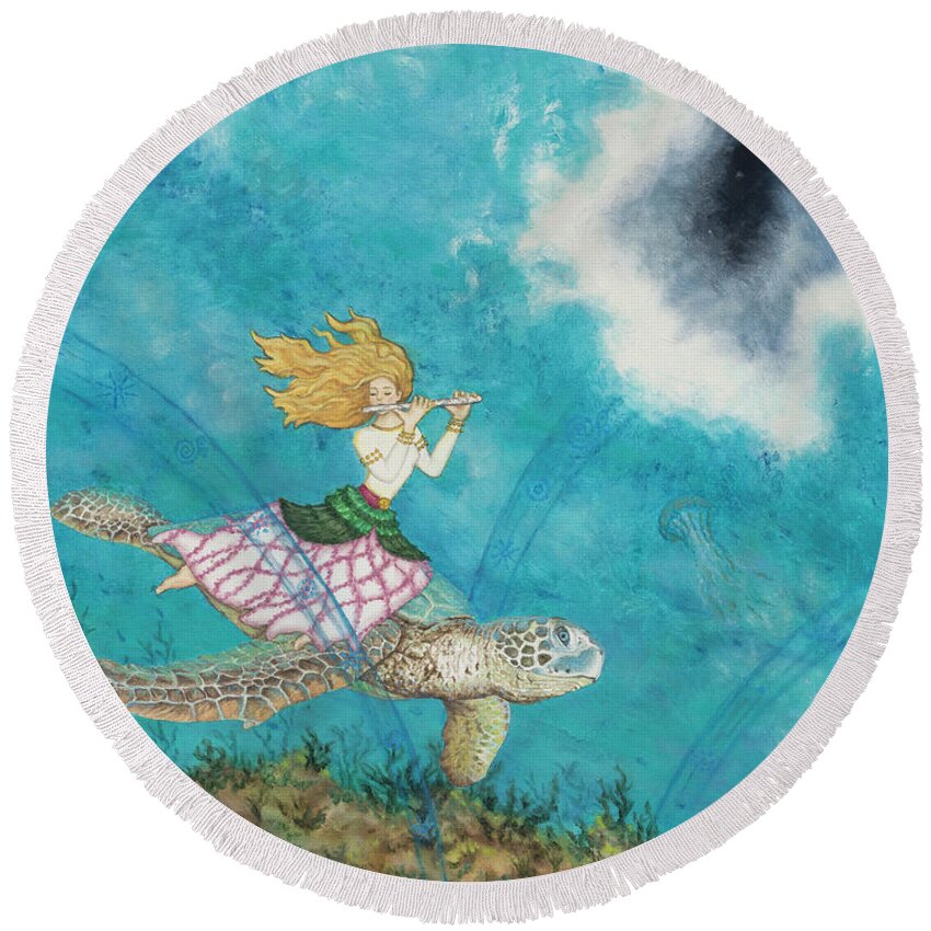 Ocean Round Beach Towel featuring the painting Oceanna by Sheilah Renaud