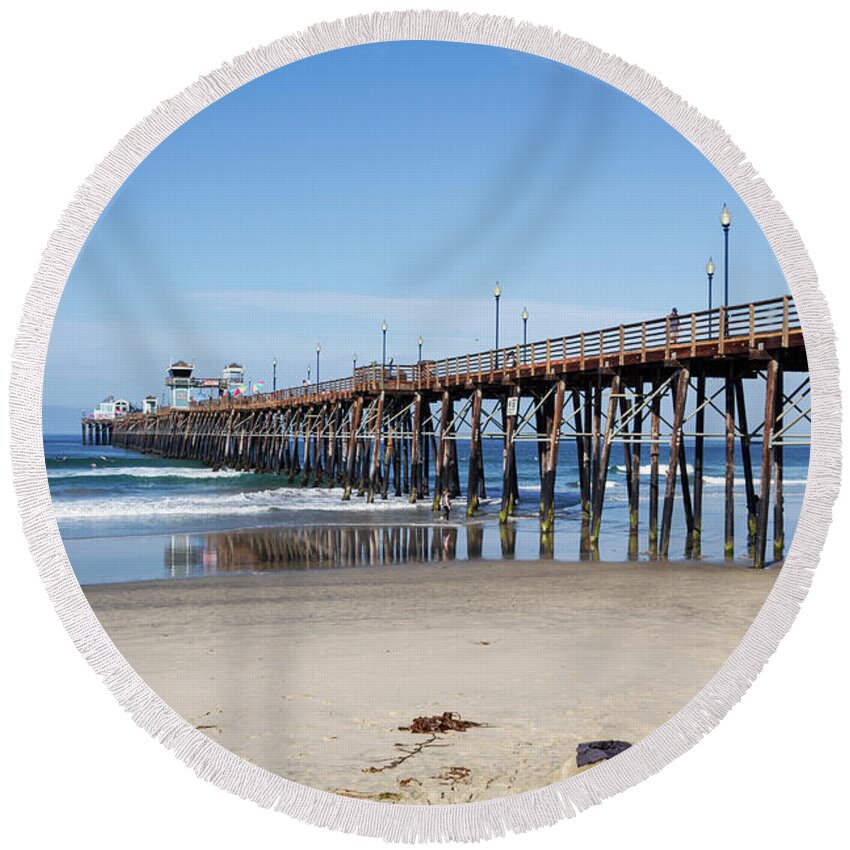 Pier Round Beach Towel featuring the photograph Oceanside Pier by Alison Frank
