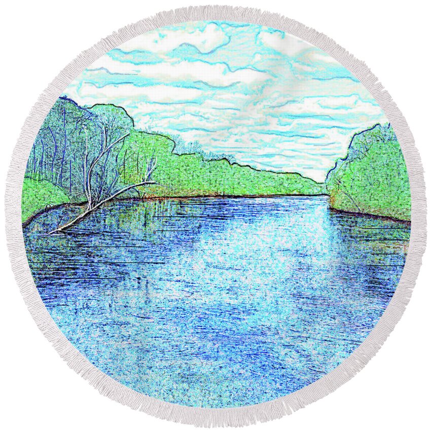 Macon Round Beach Towel featuring the digital art Ocmulgee View by Rod Whyte