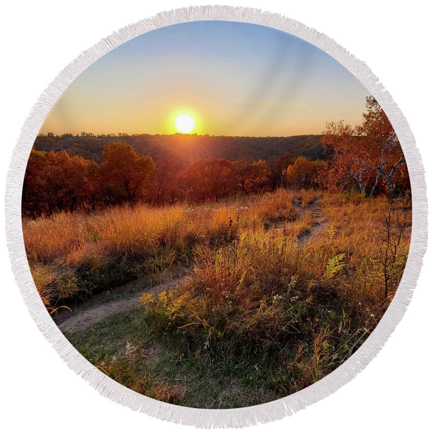 Winona Round Beach Towel featuring the photograph October Sunset by Susie Loechler