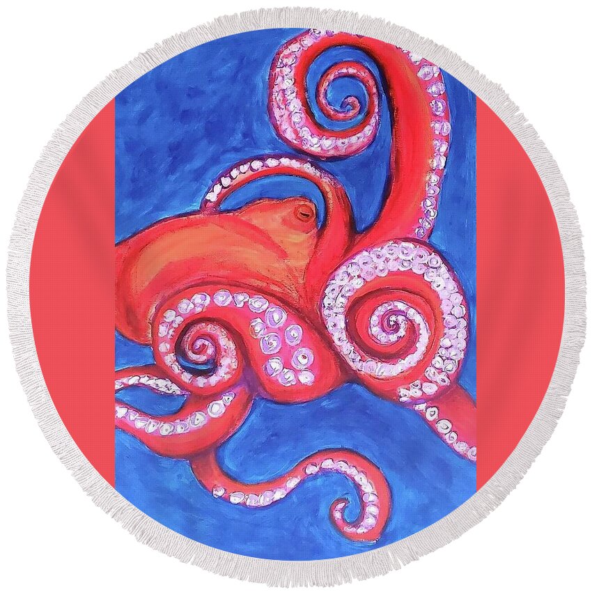 Nature Round Beach Towel featuring the painting Octopus by Amy Kuenzie