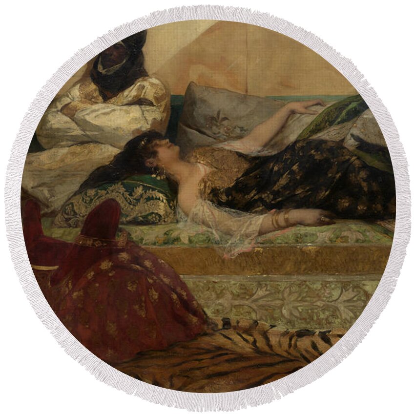 19th Century Painters Round Beach Towel featuring the painting Odalisque by Jean-Joseph Benjamin-Constant
